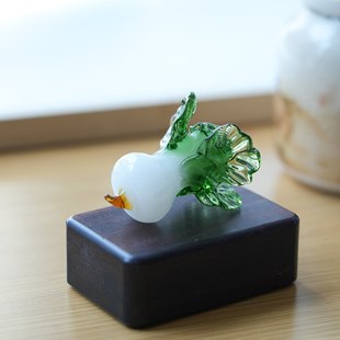 淄博琉璃手工艺品白菜百财小摆件桌面茶台中式 饰品礼物 寓意招财装