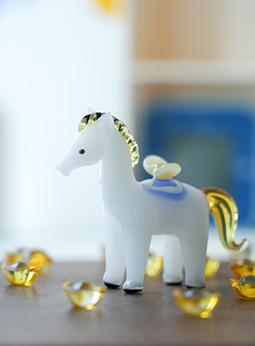 淄博琉璃手作元宝马桌面摆件马上有钱招财祝福办公书桌装饰品礼物