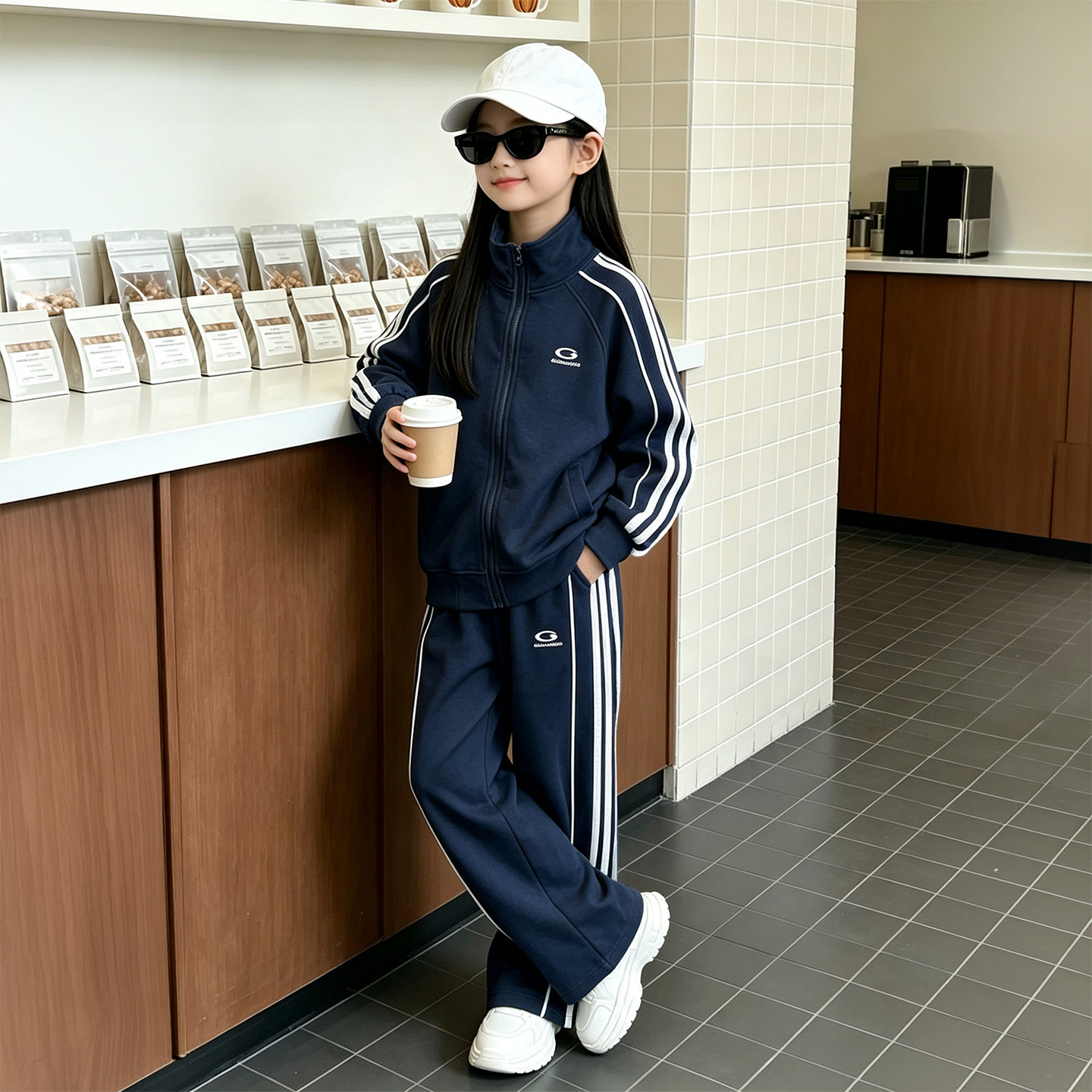 女童秋装套装2026新款韩系纯棉运动外套裤子两件套宽松休闲中大童