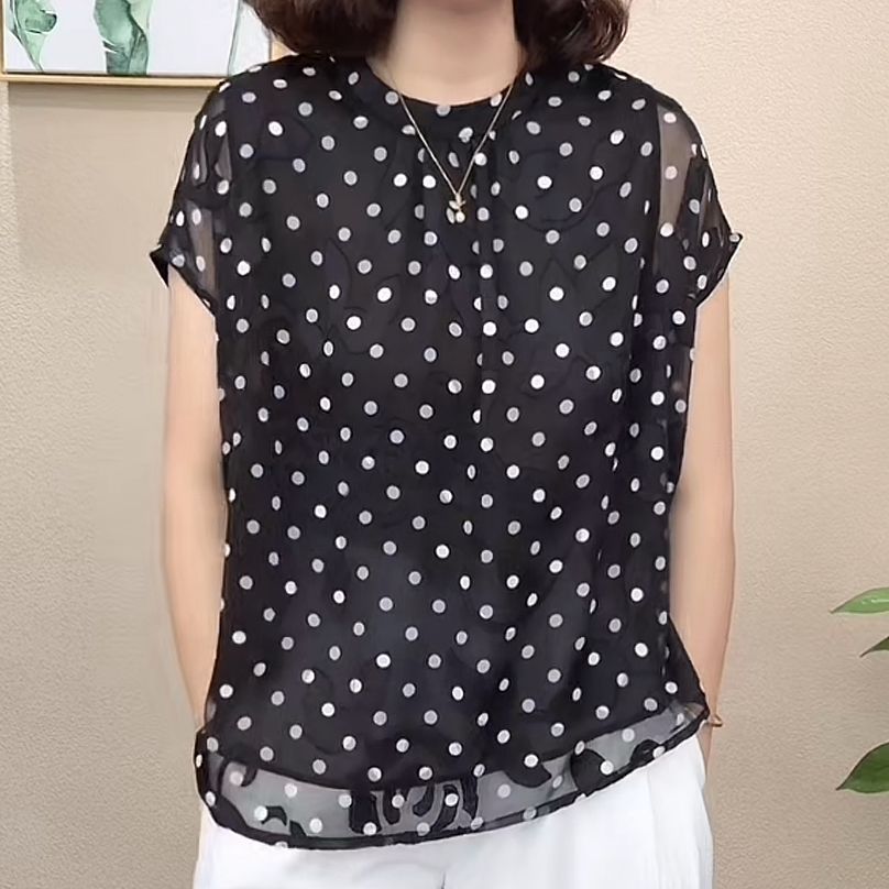 洋气波点短袖衬衫女士夏季新款时尚正反两穿别致立领减龄显瘦上衣