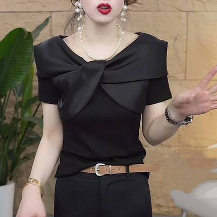 年轻女装时尚洋气设计感短袖T恤2025夏季减龄上衣修身显瘦小衫潮