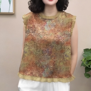 女士夏季新中式碎花无袖上衣妈妈装气质显瘦小衫百搭年轻减龄衬衫