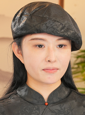 香云纱真丝空姐帽四季防晒可折叠