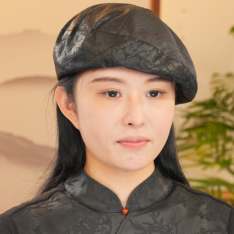 香云纱【空姐帽】无帽檐贝雷帽真丝帽子可折叠四季防晒单帽