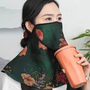 香云纱桑蚕丝开口防晒面纱时尚
