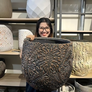 外贸大花盆高级感中古风巴恩风工业风咖啡店民宿酒店高级水泥花盆