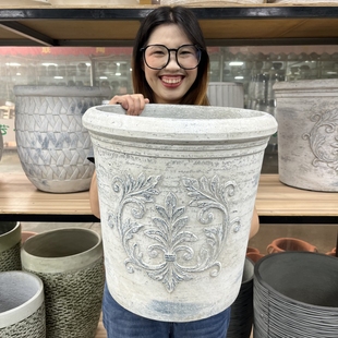 仿古大陶罐油橄榄花盆新中式南法风咖啡店酒店民宿营地庭院大花盆