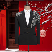 芭芃新中式 西服男套装 黑色新郎订婚结婚礼服舞台表演主持人演出服