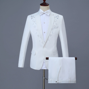 学生青少年主持乐队合唱服 男士 演出服男白色西服套装 艺考表演服装