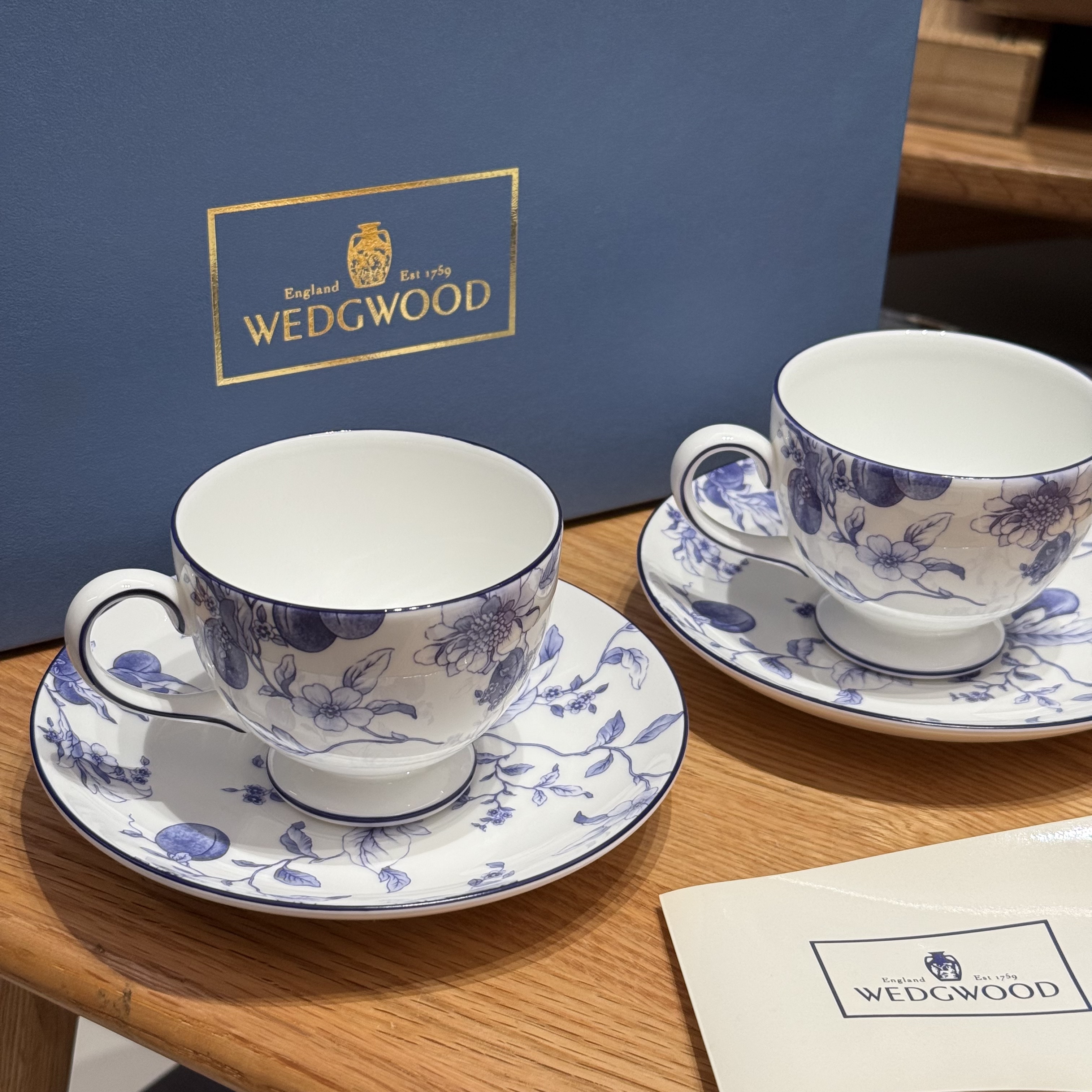 英国Wedgwood韦奇伍德blue plum蓝李子骨瓷咖啡杯 两套装原盒保真