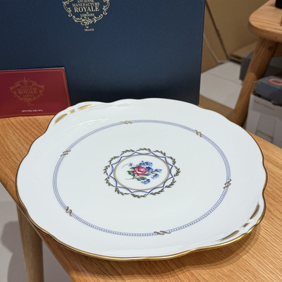 法国Limoges皇家利摩日中古描金骨瓷双耳盘28cm 原盒全新 保真