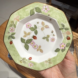 英国Wedgwood韦奇伍德绿色野草莓甜品盘方盘 原盒保真全新 13cm