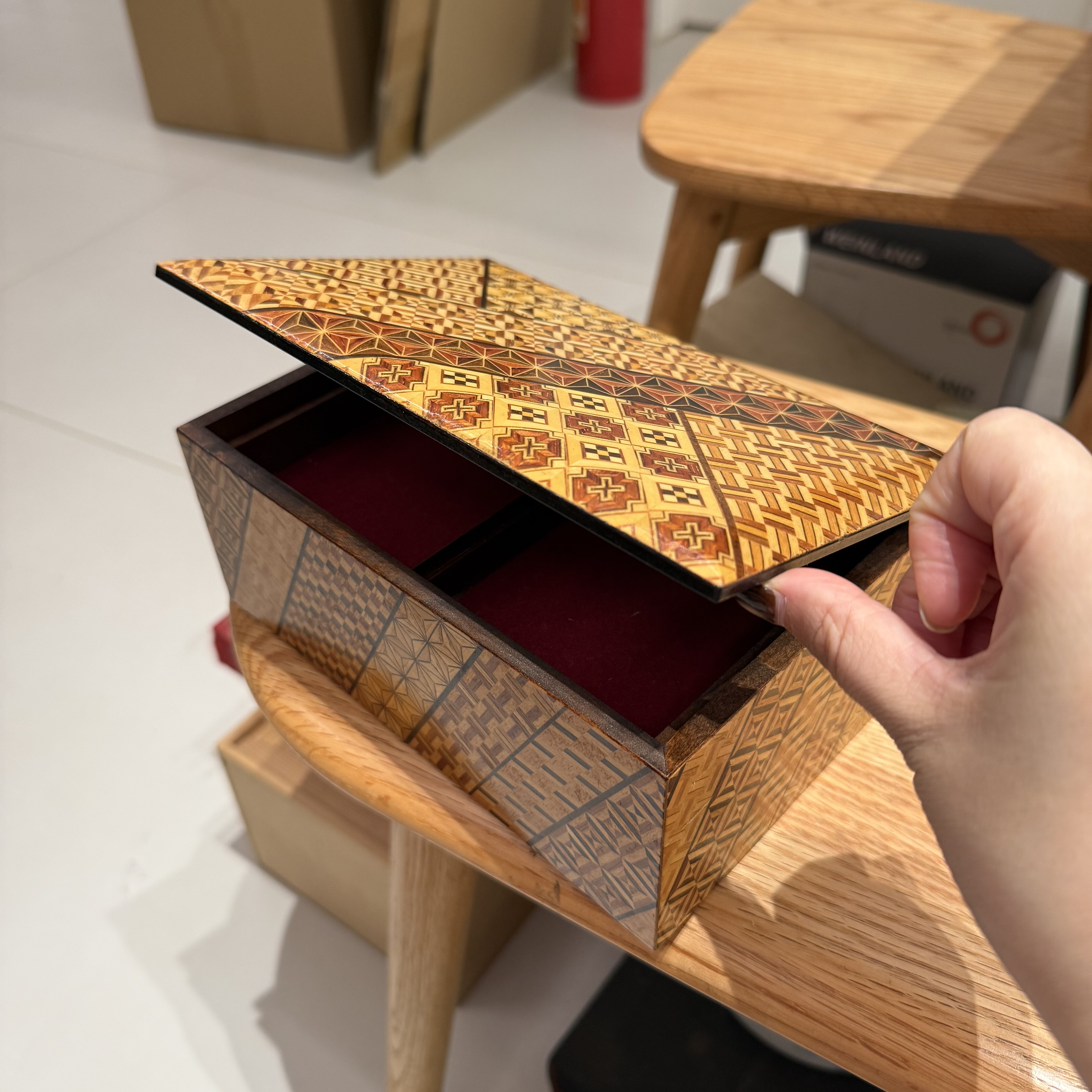 日本中古寄木细工首饰盒双层收纳盒 21*14*9cm 稀有孤品 品相完好