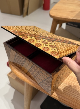 日本中古寄木细工首饰盒双层收纳盒 21*14*9cm 稀有孤品 品相完好