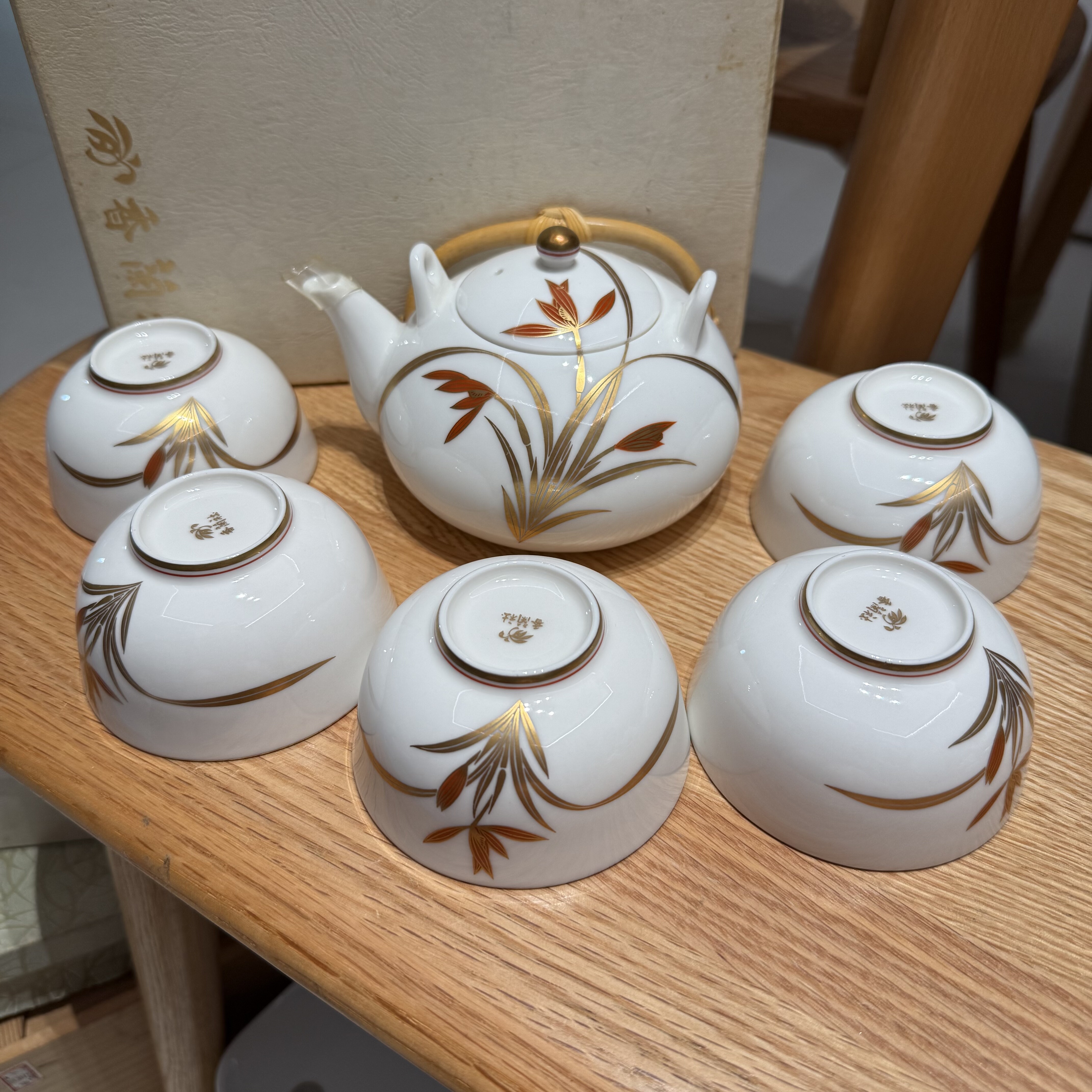 日本香兰社经典兰花一壶五杯 中古原盒保存品未使用 壶约400ml