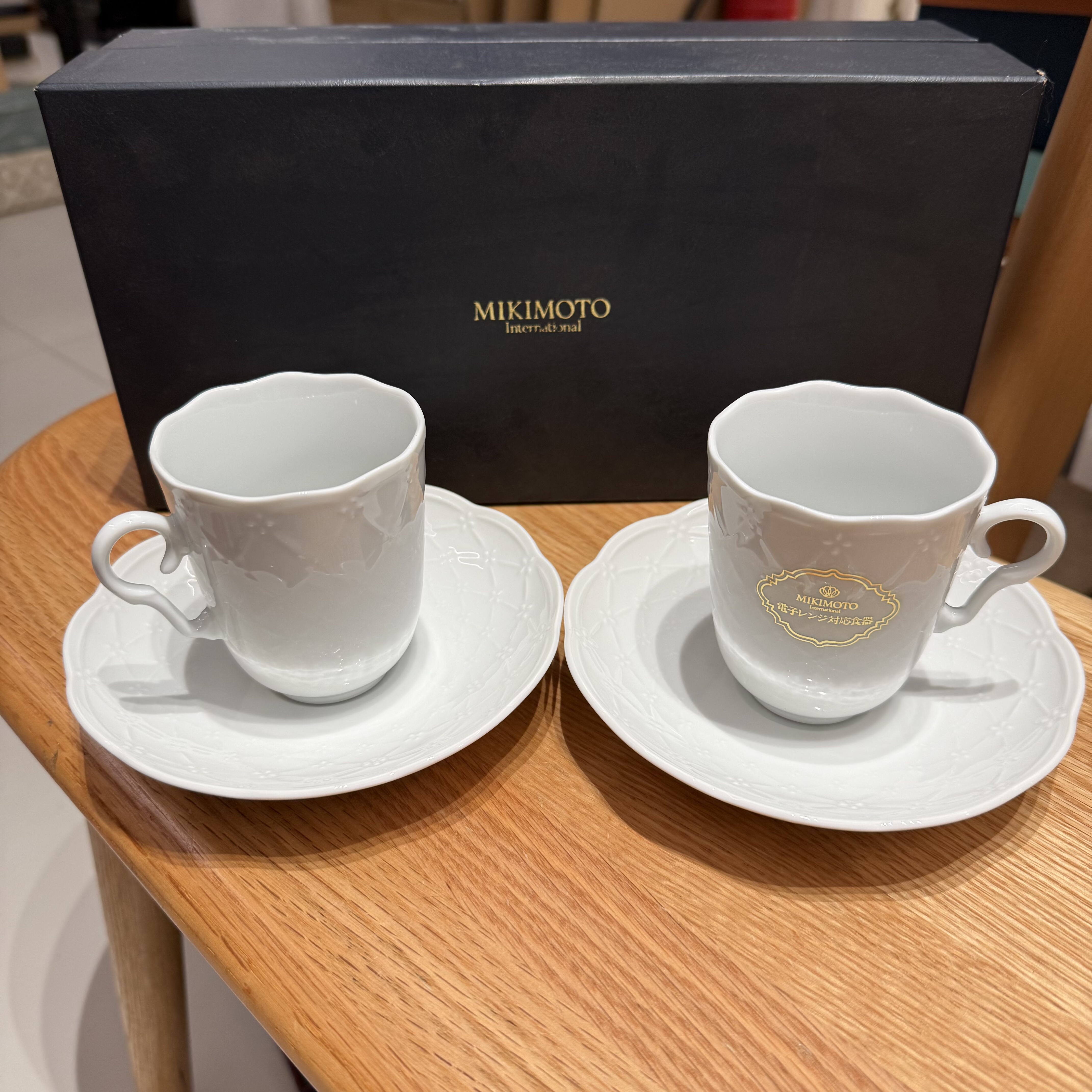 日本Mikimoto御木本白瓷浮雕简约普瓷咖啡杯红茶杯2套装 约180ml
