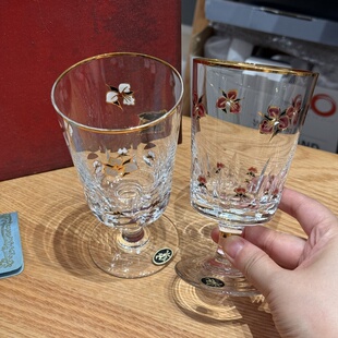 日本Elisabeth手工手绘红酒杯果汁杯水晶杯一对 稀有孤品 约250ml