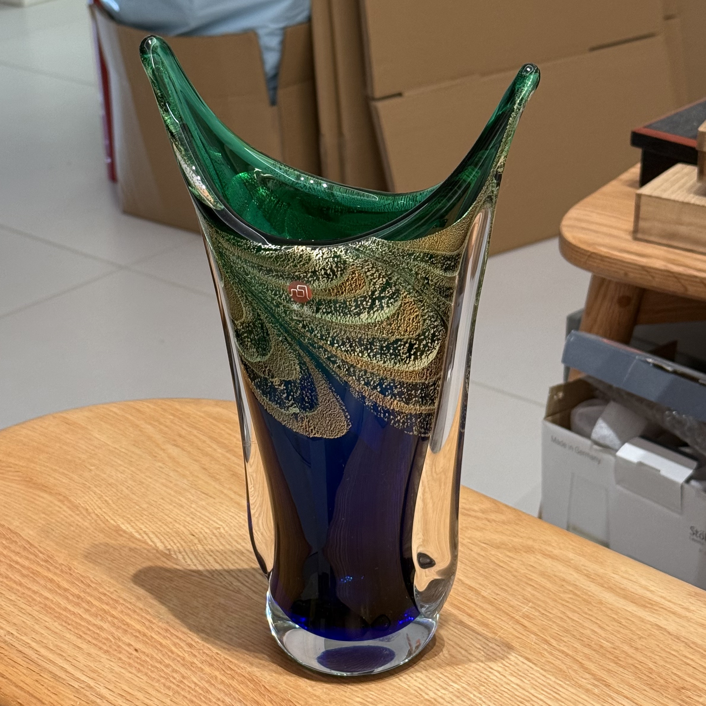 日本津轻琉璃手作金箔异形花瓶「奥入濑的夜空」绝美孤品全新28cm