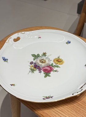德国中古Furstenberg符腾堡经典花卉双耳大盘餐盘28cm 微划痕