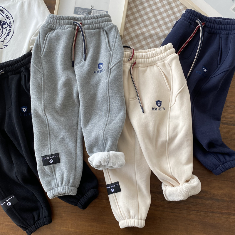 不多见的斜纹针织料~一体绒长裤