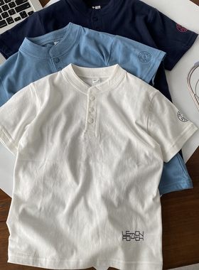 【lemon pouch】糯糯棉/新中式 男童有机棉立领短袖白T恤
