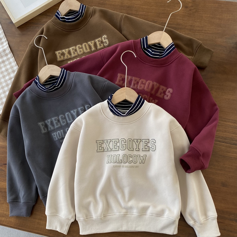 冬季男童一体绒加绒卫衣