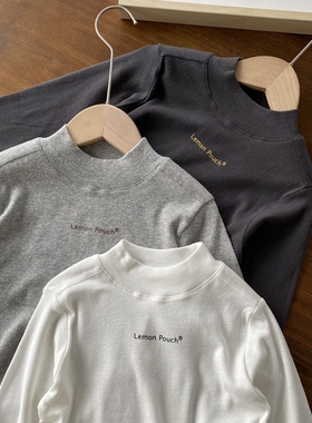 【lemon pouch】原色糯糯棉 男童纯棉打底衫 纯色圆领厚长袖T恤