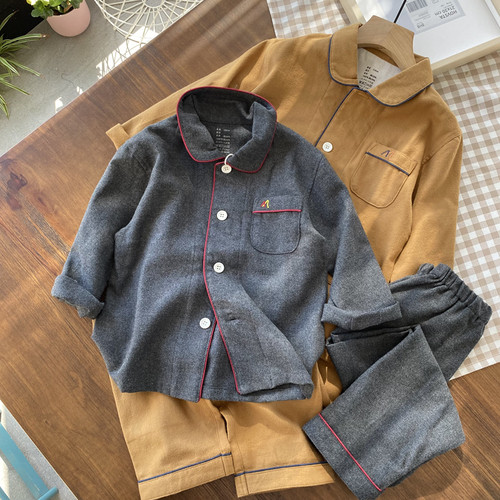 小码福利/轻磨毛 纯棉法兰绒 日系无侧缝 男童睡衣套装家居服