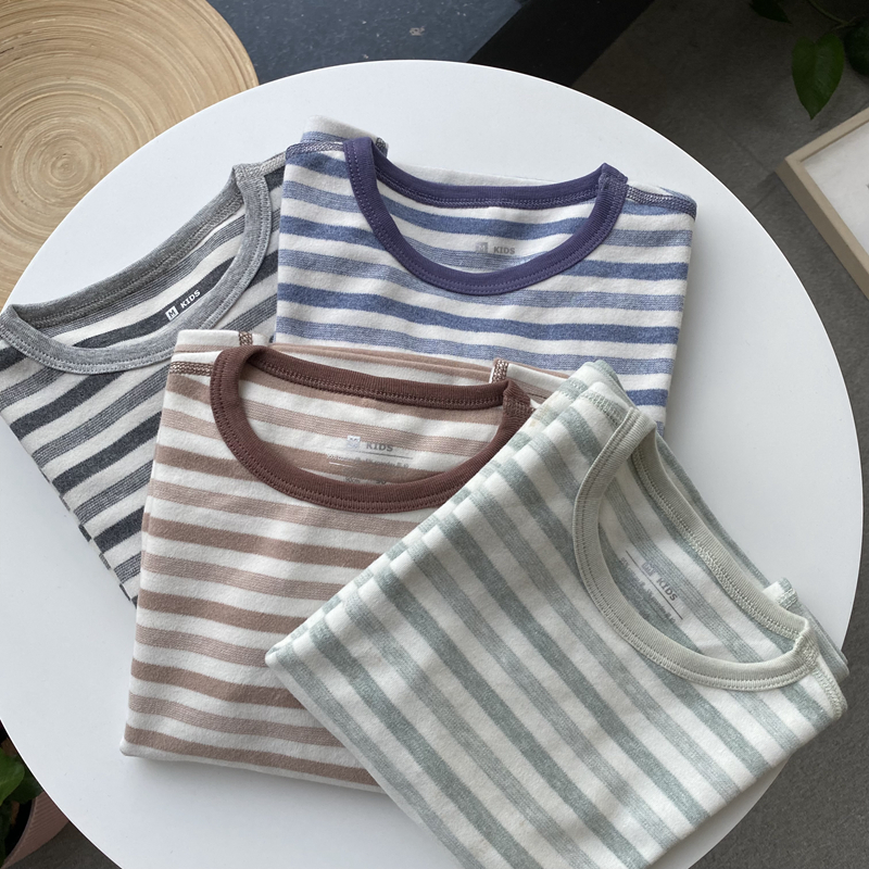 棉糯柔软 中等略厚 无骨工艺~贴身舒适 男童条纹打底衫 秋衣内衣