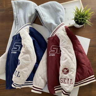 搬迁捡漏/学院风/男童连帽棉服/休闲运动加厚夹棉棒球外套