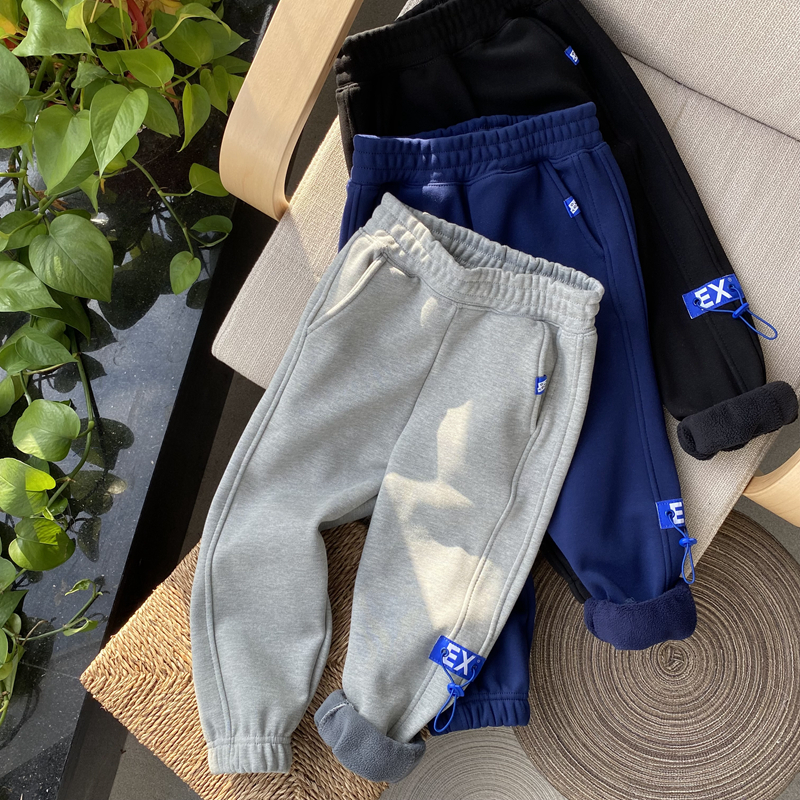 双层一体 贴身面是摇粒绒 男童加绒运动裤 冬季加厚长裤 小棉裤