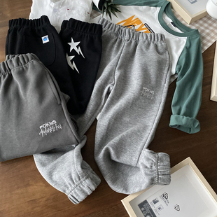 欧美范春秋长裤 男童五星闪电运动裤 黑色灰色 160中大童 110