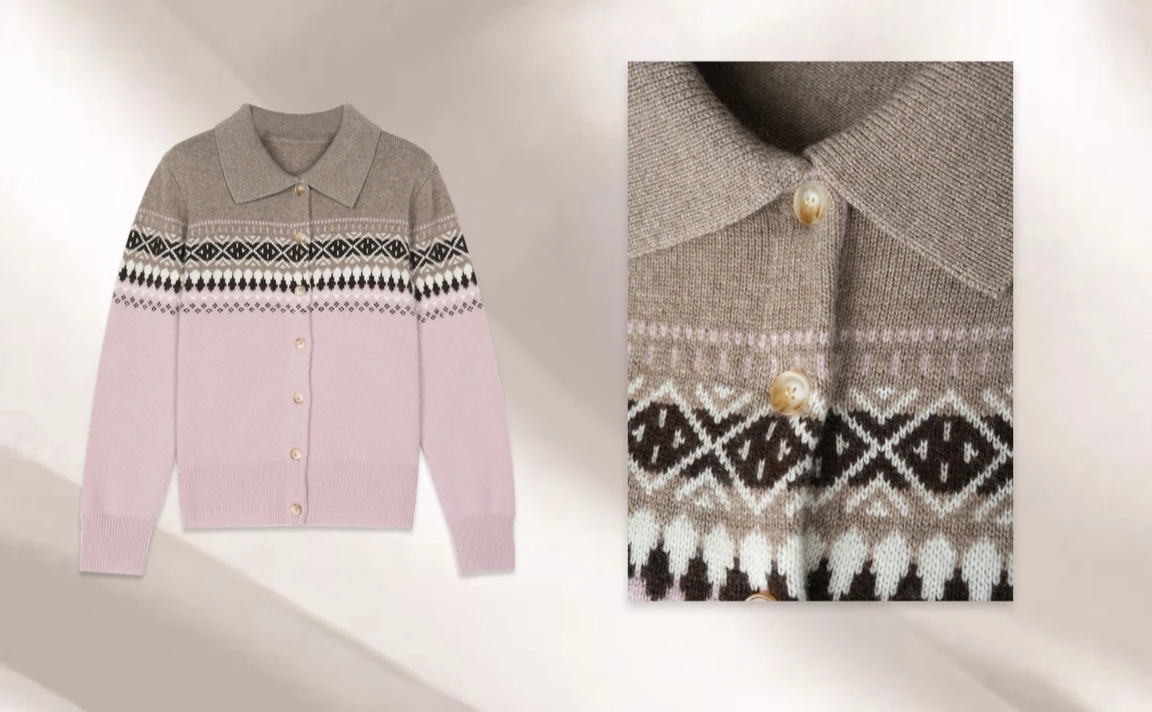 宽松型冬季提花短款厚款毛针织衫秋冬女装条纹拼色HBA170