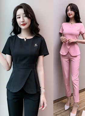 2022新款美容师工作服女spa养生会所长裤技师服足疗足浴沐足套装