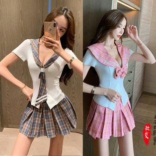 性感低胸JK制服酒吧KTV公主短裙显瘦足浴技师SAP桑拿工作服套装春