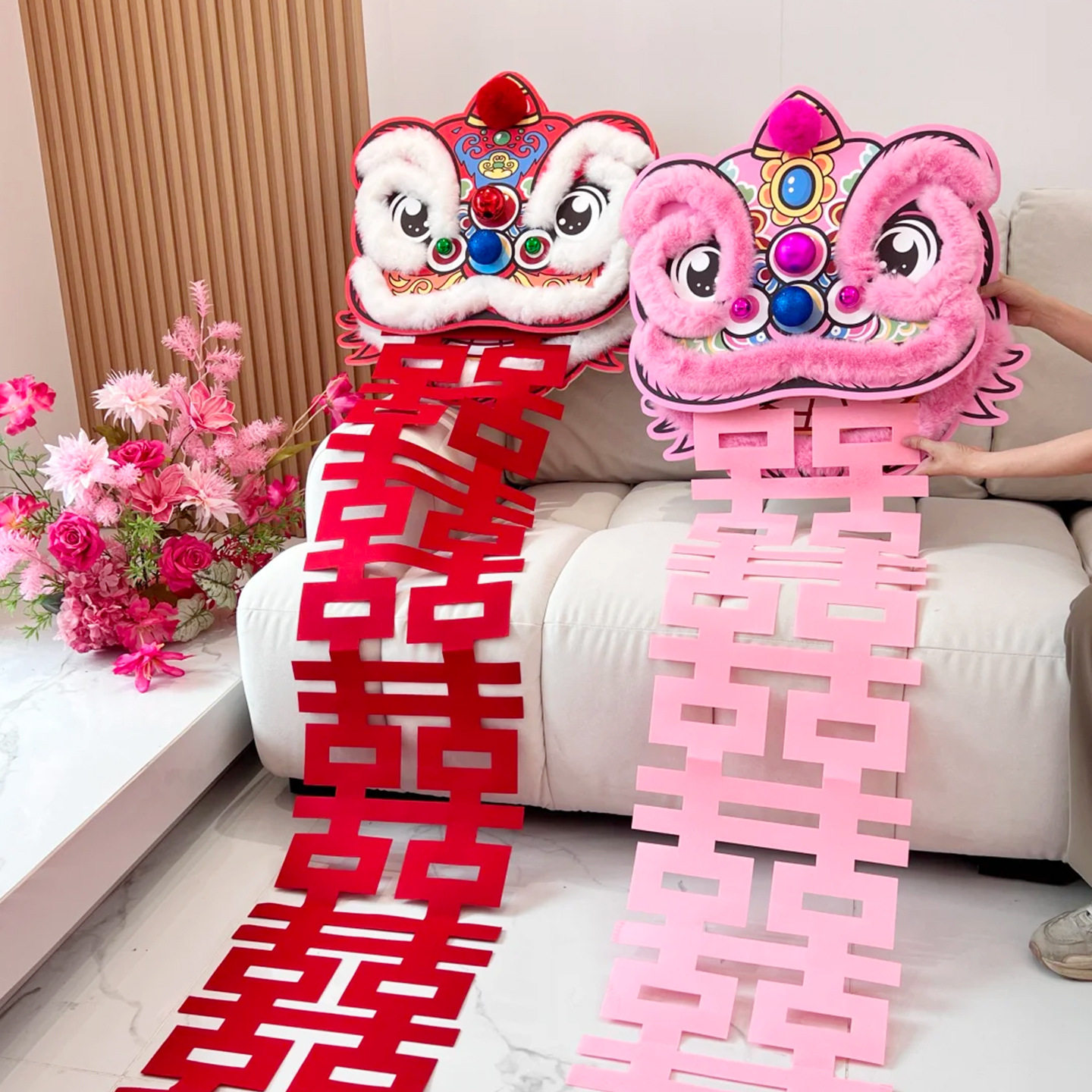结婚新娘晨袍中式狮子头拍照道具婚房装扮用品