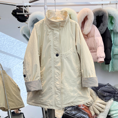 新国标90白鸭绒女士英伦风宽松中长款羽绒服立领文艺复古风衣外套