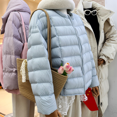 新国标90白鸭绒2025冬装新品女短款圆领轻薄款泡芙排骨羽绒服内胆