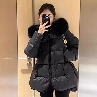 蒙家同款 真90白鸭绒！狐狸真毛领韩国女A字小个子斗篷加厚羽绒服