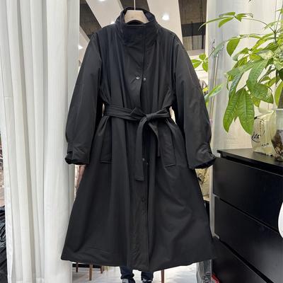 欧洲站冬季新款女长款过膝风衣羽绒服羽绒服宽松腰带收腰显瘦外套