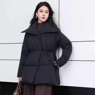 2025冬季新款女新中式国风翻领中长款厚羽绒服女收腰显瘦棕色外套