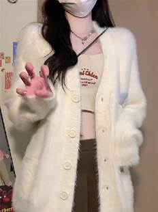 2023新款秋冬季水貂毛开衫软糯系外穿毛衣韩版宽松外套女慵懒风