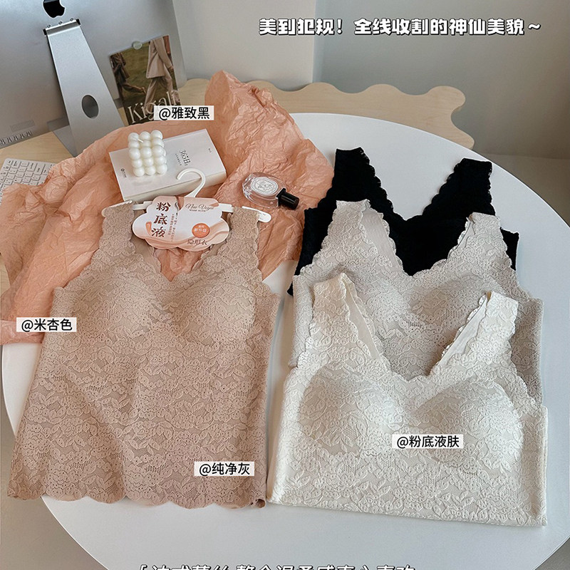 欧戴斯6047秋冬新品蕾丝V领保暖背心