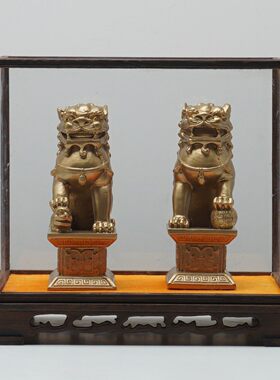 新中式狮子玻璃罩摆件客厅玄关软装饰品客厅办公室镇宅招财工艺品