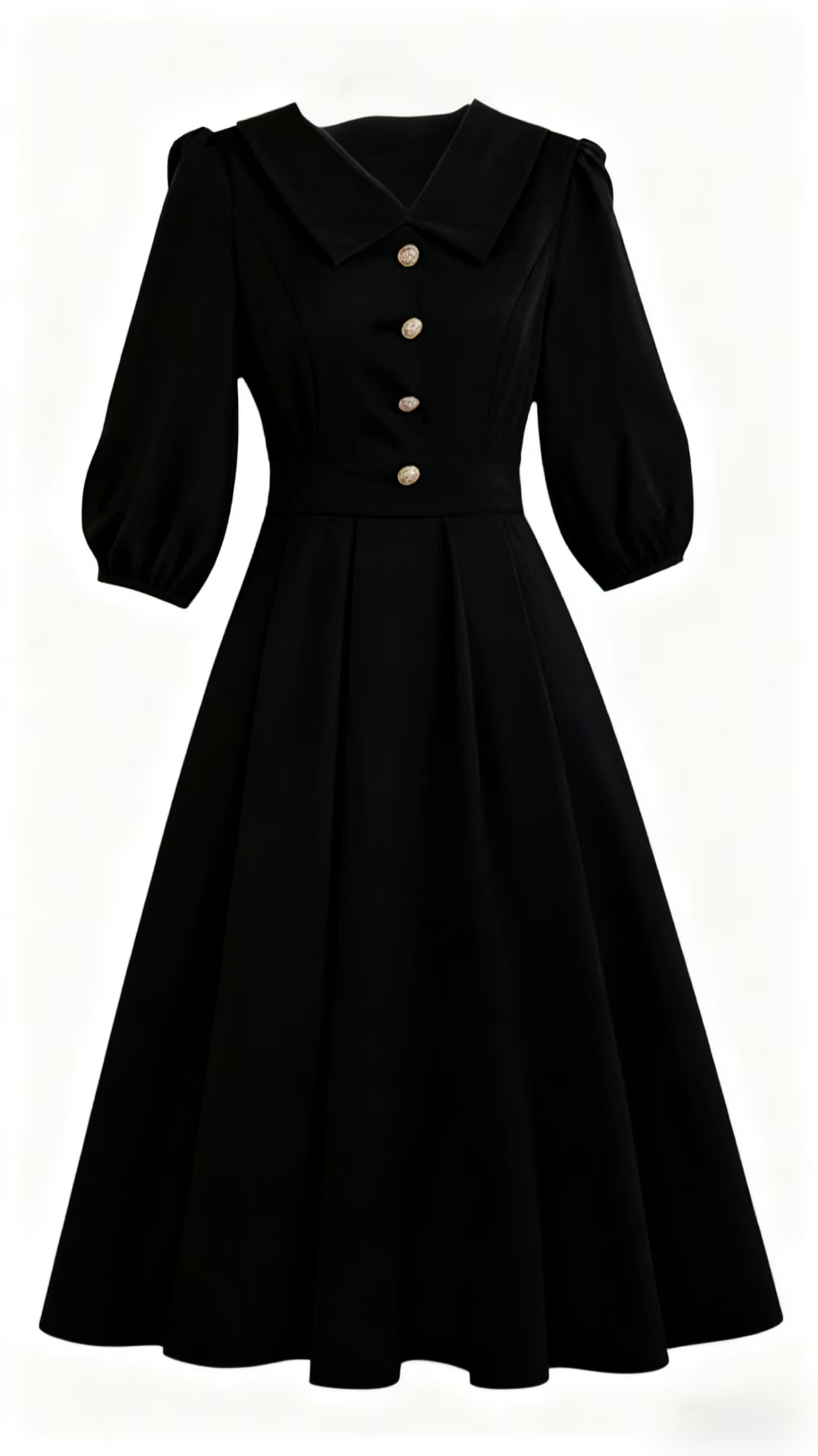 【专柜大上新】珩绣秋季新款泡泡袖v领黑色连衣裙X-T53LQC3069