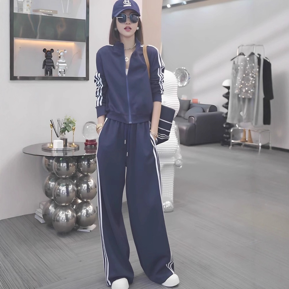 运动训练条纹拼接时尚潮流两件套