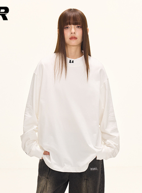 ER星星眼绣花半高领T恤纯色cleanfit2025美式休闲潮牌打底衫男女