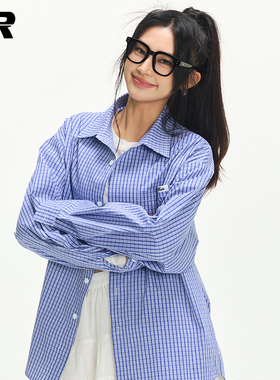 ER复古格子衬衫2025夏季新款美式潮牌学生情侣长袖衬衣男女同款
