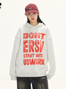 ER斑驳字母重磅卫衣2025秋季潮牌美式连帽情侣休闲复古上衣帽衫