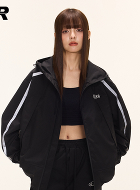 ER斑马线撞色夹克2025春季反光条情侣外套宽松休闲潮牌连帽上衣